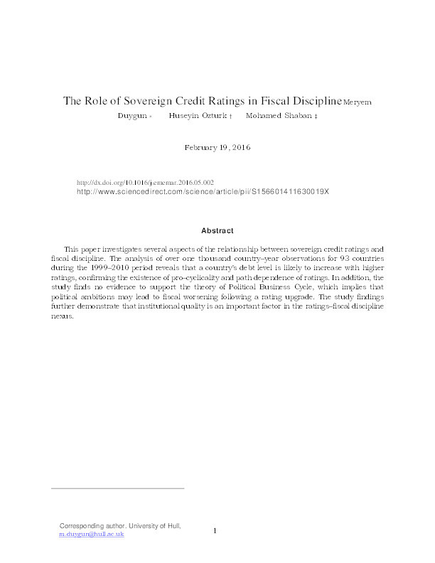 The role of sovereign credit ratings in fiscal discipline Thumbnail