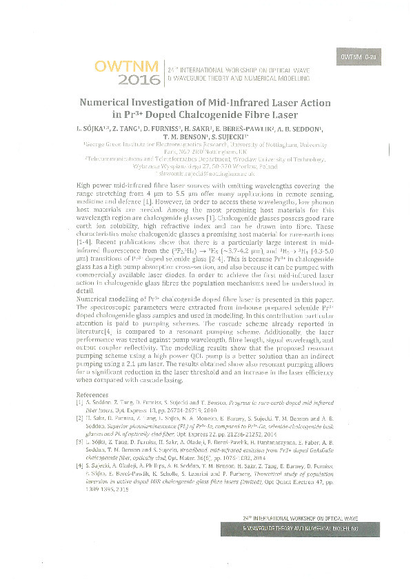 Numerical investigation of mid-infrared laser action in Pr3+ doped chalcogenide fibre laser Thumbnail