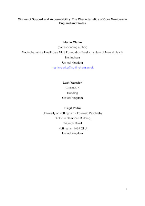 Circles of support and accountability: the characteristics of core members in England and Wales Thumbnail
