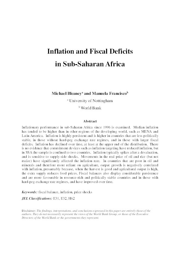 Inflation and fiscal deficits in sub-Saharan Africa Thumbnail