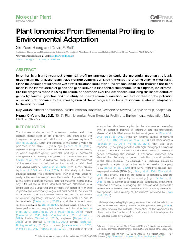 Plant ionomics: from elemental profiling to environmental adaptation Thumbnail