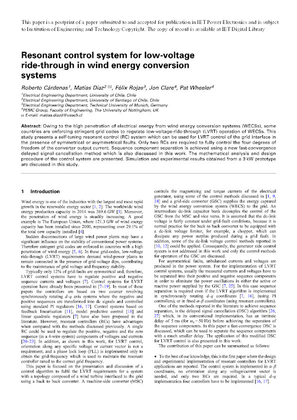 Resonant control system for low-voltage ride-through in wind energy conversion systems Thumbnail
