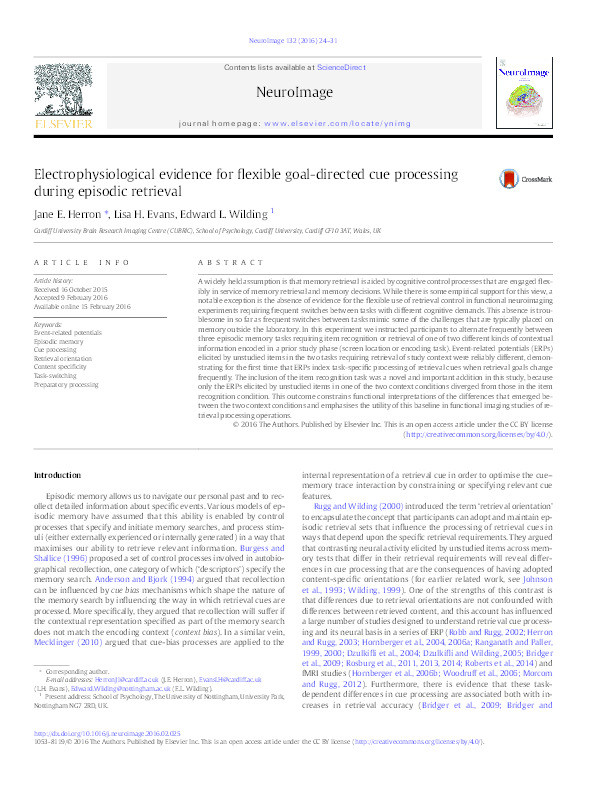 Electrophysiological evidence for flexible goal-directed cue processing during episodic retrieval Thumbnail