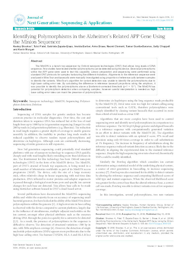 Identifying polymorphisms in the Alzheimer's related APP gene using the MinION sequencer Thumbnail