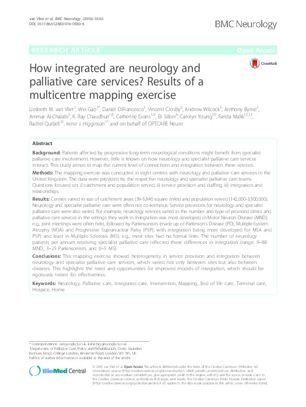 How integrated are neurology and palliative care services? Results of a multicentre mapping exercise Thumbnail