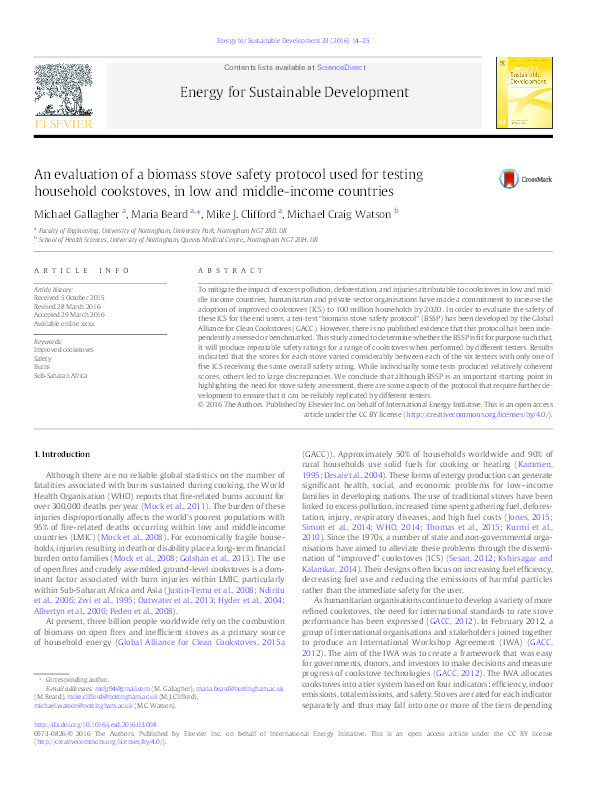 An evaluation of a biomass stove safety protocol used for testing household cookstoves, in low-middle income countries Thumbnail