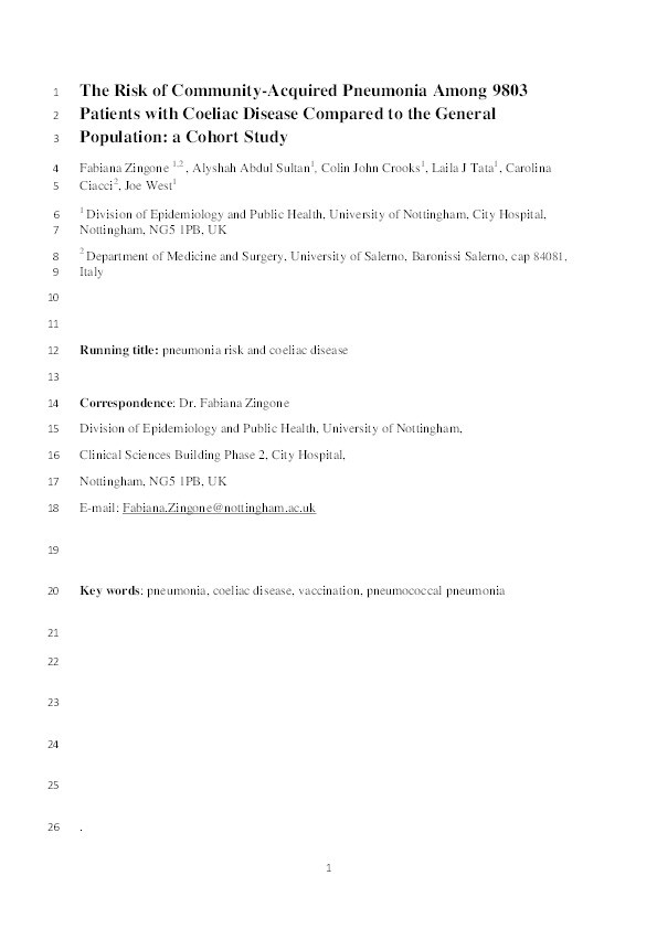 The risk of community-acquired pneumonia among 9803 patients with coeliac disease compared to the general population: a cohort study Thumbnail
