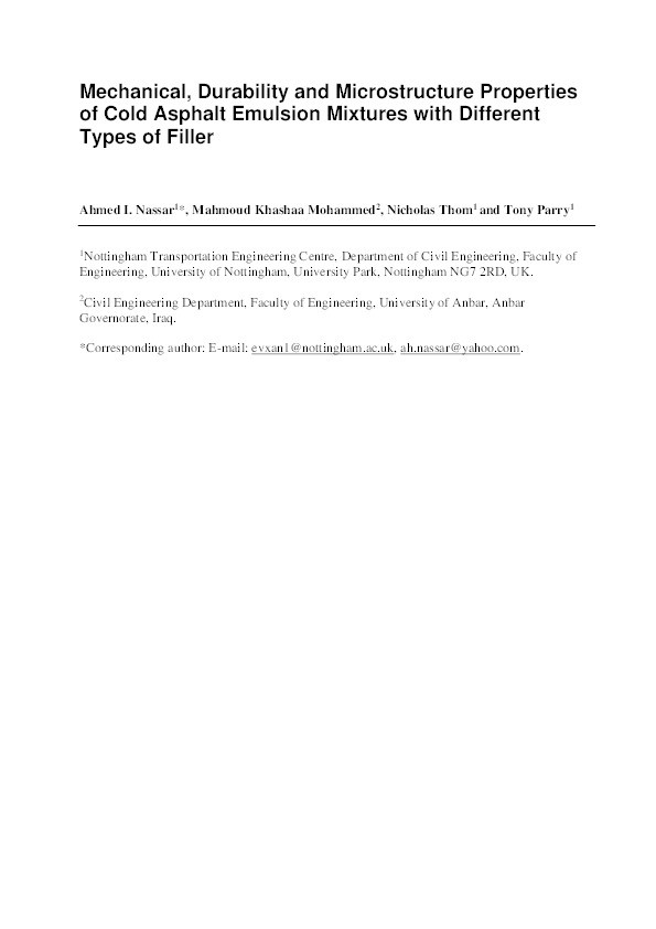 Mechanical, durability and microstructure properties of cold asphalt emulsion mixtures with different types of filler Thumbnail