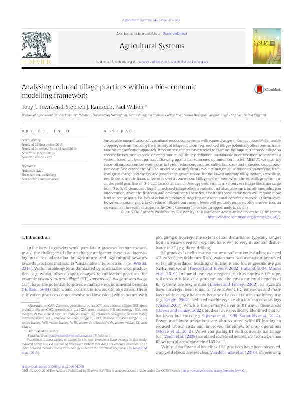 Analysing reduced tillage practices within a bio-economic modelling framework Thumbnail