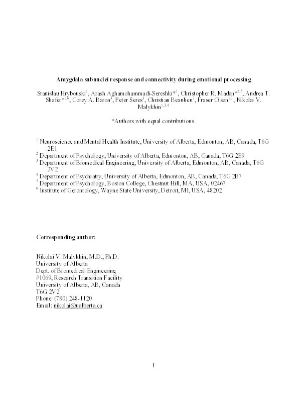 Amygdala subnuclei response and connectivity during emotional processing Thumbnail