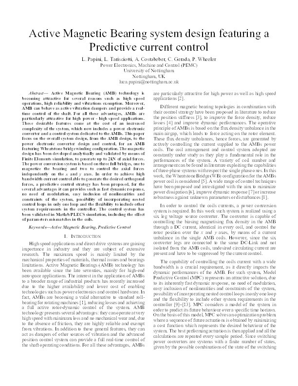 Active Magnetic Bearing system design featuring a predictive current control Thumbnail