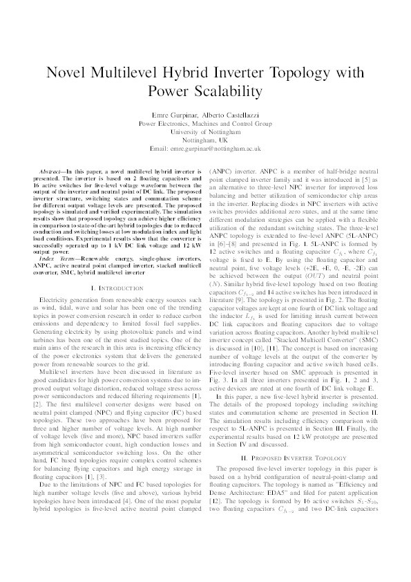 Novel multilevel hybrid inverter topology with power scalability Thumbnail