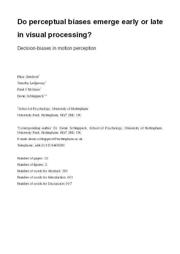 Do perceptual biases emerge early or late in visual processing? Decision-biases in motion perception Thumbnail