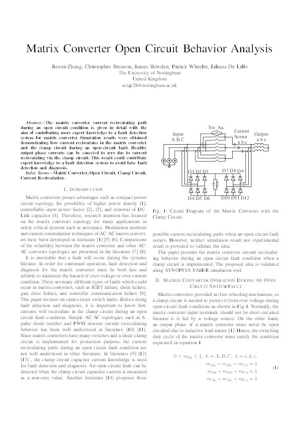 Matrix converter open circuit behavior analysis Thumbnail