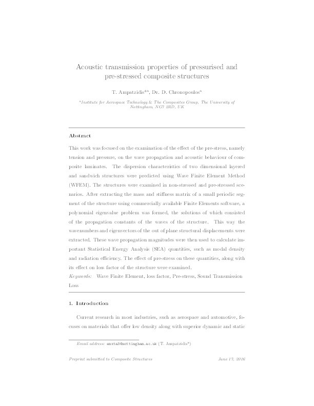 Acoustic transmission properties of pressurised and pre-stressed composite structures Thumbnail