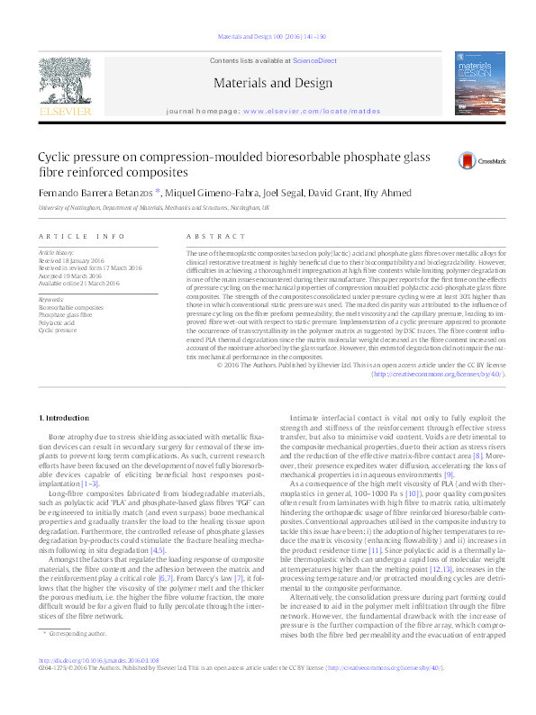 Cyclic pressure on compression-moulded bioresorbable phosphate glass fibre reinforced composites Thumbnail