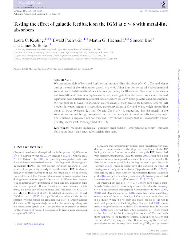 Testing the effect of galactic feedback on the IGM at z∼ 6 with metal-line absorbers Thumbnail