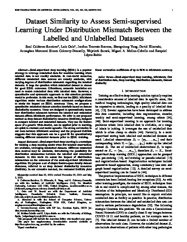Dataset Similarity to Assess Semisupervised Learning Under Distribution Mismatch Between the Labeled and Unlabeled Datasets Thumbnail
