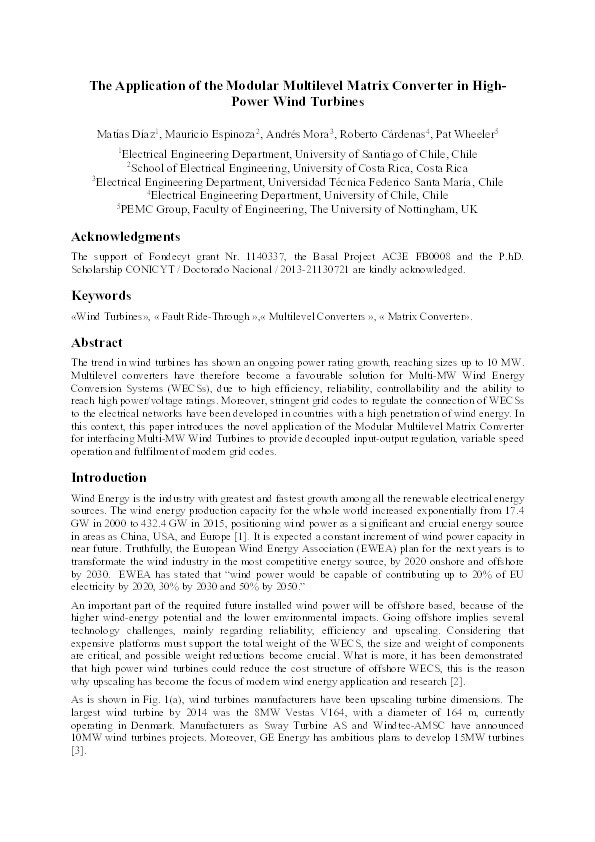 The application of the modular multilevel matrix converter in high-power wind turbines Thumbnail