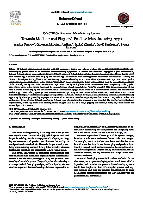 Towards Modular and Plug-and-Produce Manufacturing Apps Thumbnail