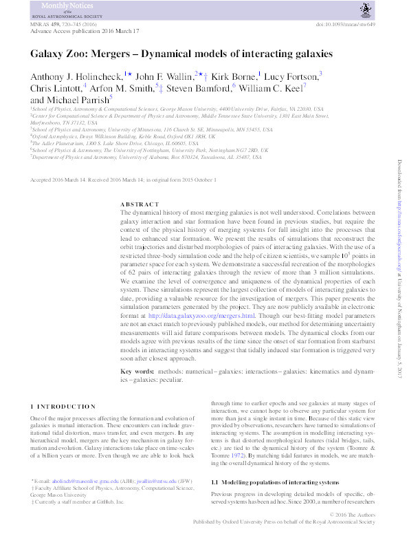 Galaxy Zoo: Mergers – Dynamical models of interacting galaxies Thumbnail