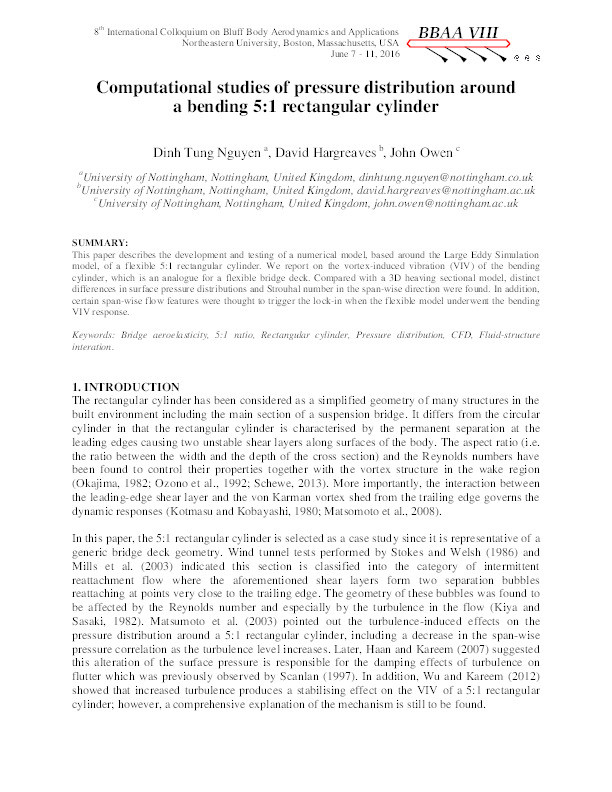 Computational studies on pressure distribution around a bending 5:1 rectangular cylinder Thumbnail