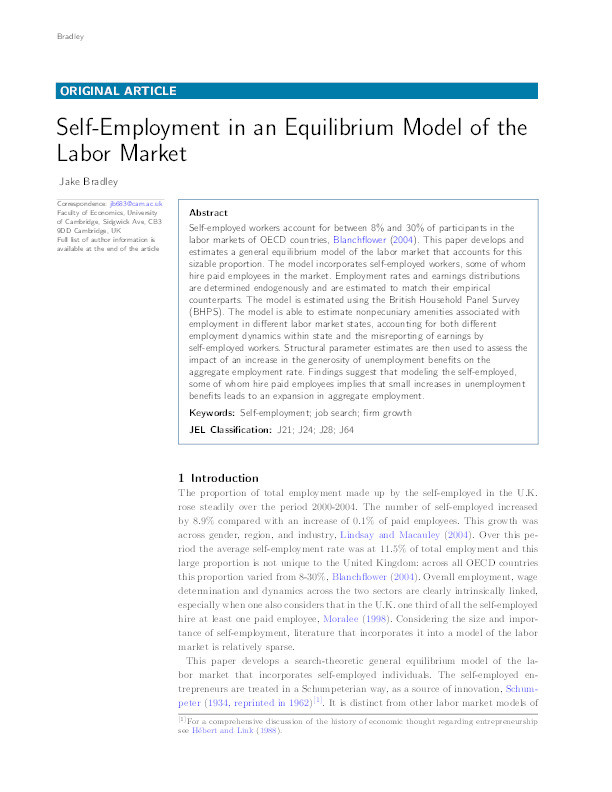 Self-employment in an equilibrium model of the labor market Thumbnail