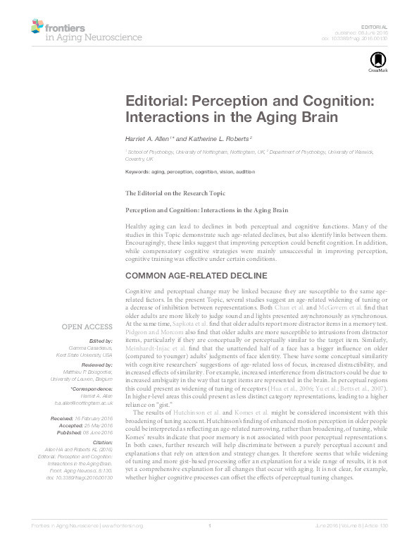 Editorial: perception and cognition: interactions in the ageing brain Thumbnail