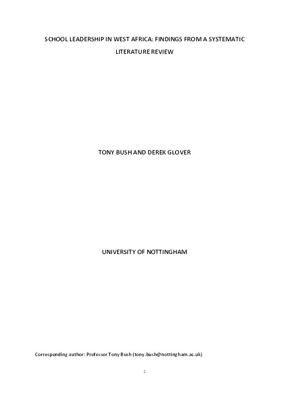 School leadership in West Africa: findings from a systematic literature review Thumbnail