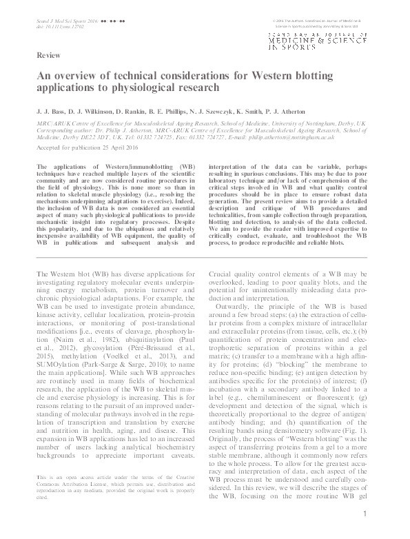 An overview of technical considerations for Western blotting applications to physiological research Thumbnail