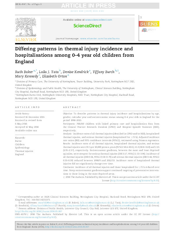 Differing patterns in thermal injury incidence and hospitalisations among 0–4 year old children from England Thumbnail