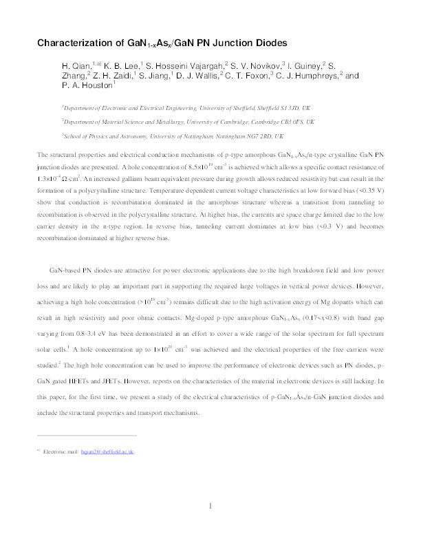 Characterization of p-GaN1−xAsx/n-GaN PN junction diodes Thumbnail