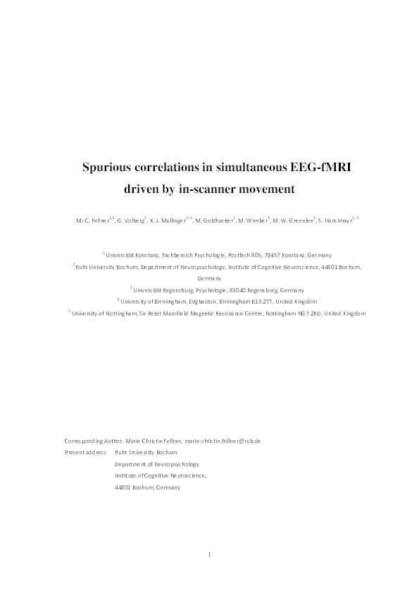 Spurious correlations in simultaneous EEG-fMRI driven by in-scanner movement Thumbnail