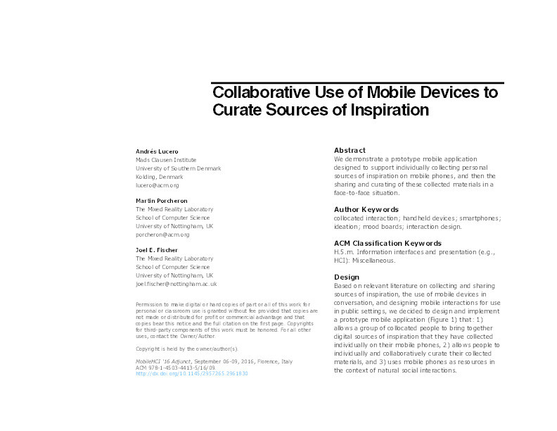 Collaborative use of mobile devices to curate sources of inspiration Thumbnail