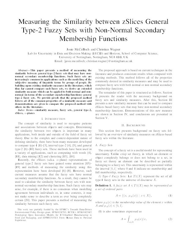 Measuring the similarity between zSlices general type-2 fuzzy sets with non-normal Secondary membership functions Thumbnail