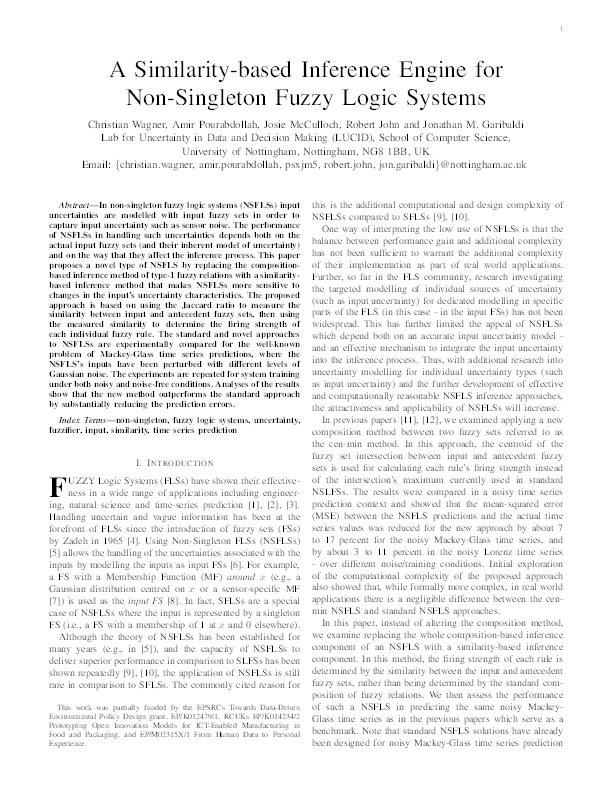A similarity-based inference engine for non-singleton fuzzy logic systems Thumbnail