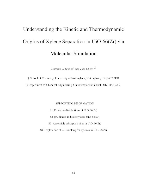 Understanding the kinetic and thermodynamic origins of xylene separation in UiO-66(Zr) via molecular simulation Thumbnail