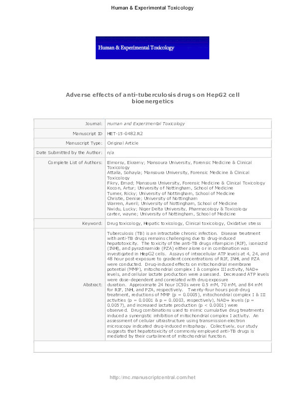 Adverse effects of anti-tuberculosis drugs on HepG2 cell bioenergetics Thumbnail