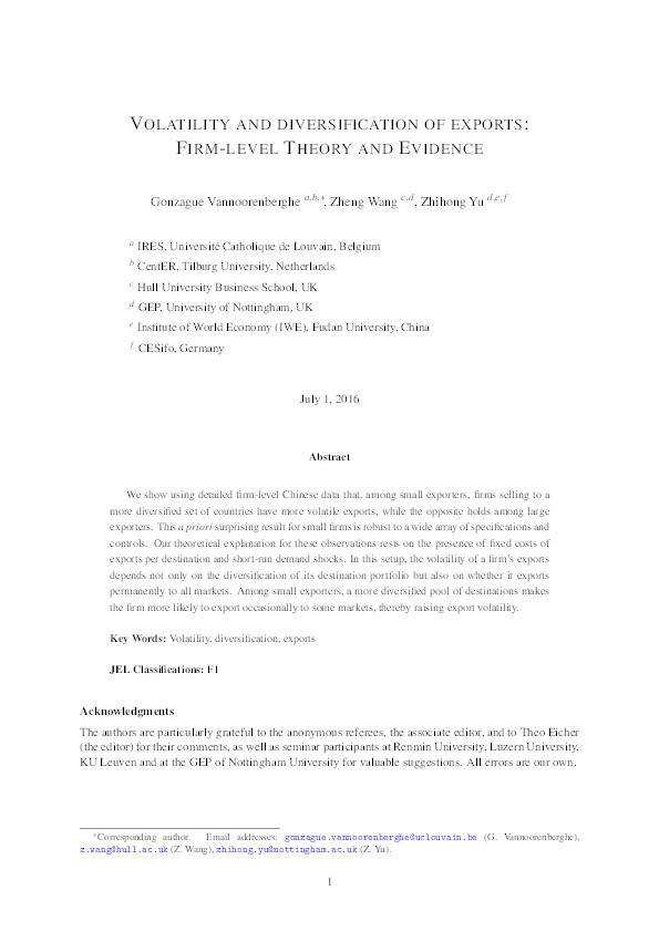 Volatility and diversification of exports: firm level theory and evidence Thumbnail