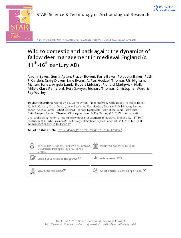 Wild to domestic and back again: the dynamics of fallow deer management in medieval England (c.11th-16th century AD) Thumbnail