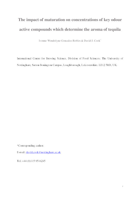 The impact of maturation on concentrations of key odour active compounds which determine the aroma of tequila Thumbnail