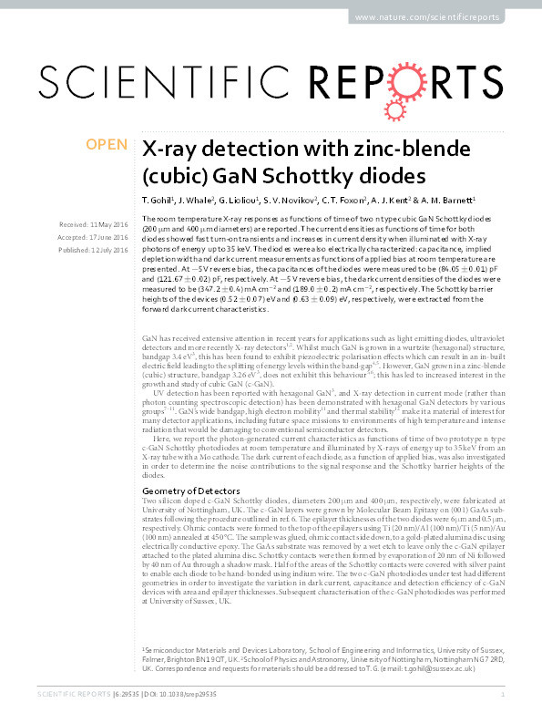 X-ray detection with zinc-blende (cubic) GaN Schottky diodes Thumbnail