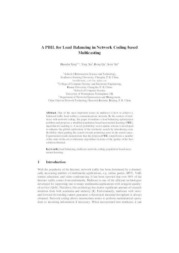 A PBIL for load balancing in network coding based multicasting Thumbnail