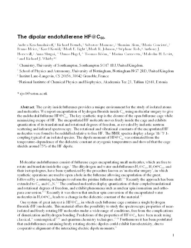 The dipolar endofullerene HF@C60 Thumbnail