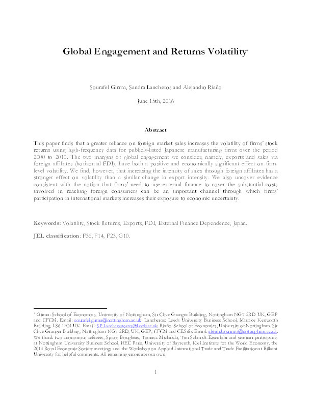 Global engagement and returns volatility Thumbnail