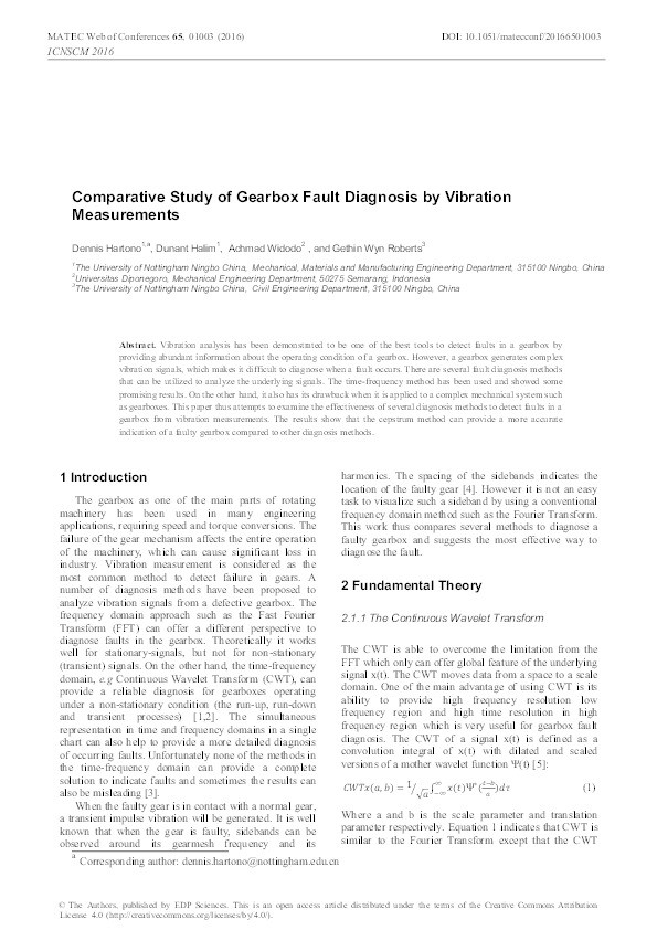 Comparative study of gearbox fault diagnosis by vibration measurements Thumbnail