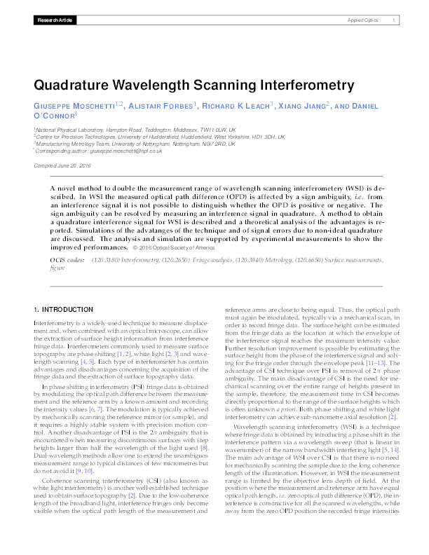 Quadrature wavelength scanning interferometry Thumbnail