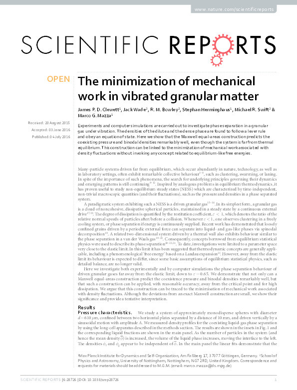The minimization of mechanical work in vibrated granular matter Thumbnail