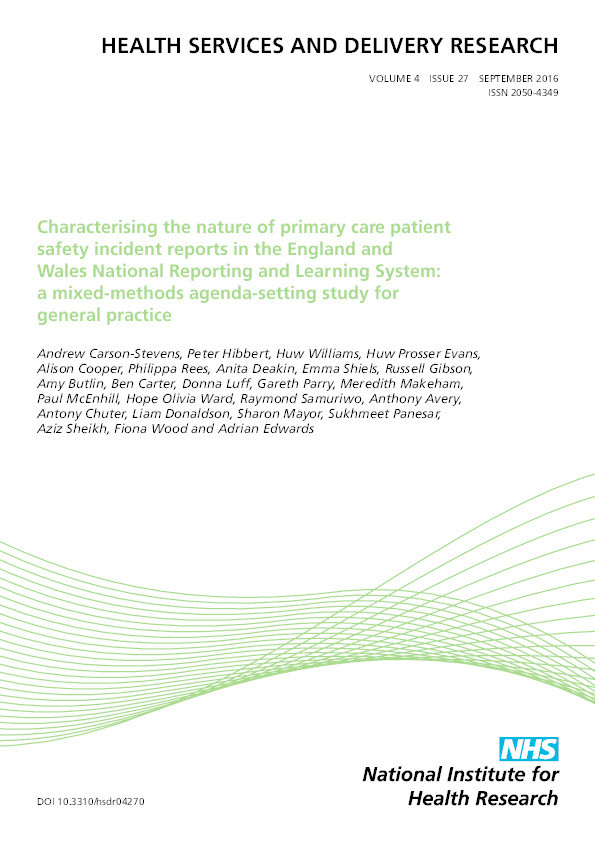 Characterising the nature of primary care patient safety incident reports in the England and Wales National Reporting and Learning System: a mixed-methods agenda-setting study for general practice Thumbnail