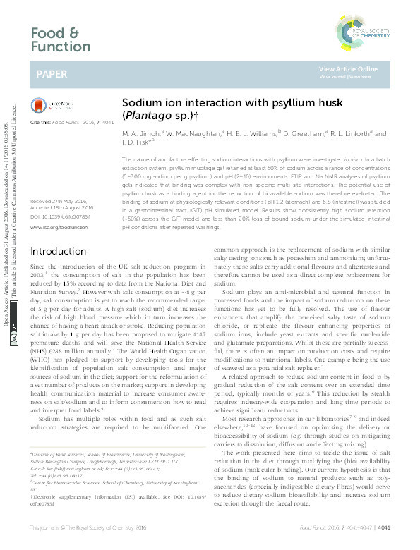 Sodium ion interaction with psyllium husk (Plantago sp.) Thumbnail